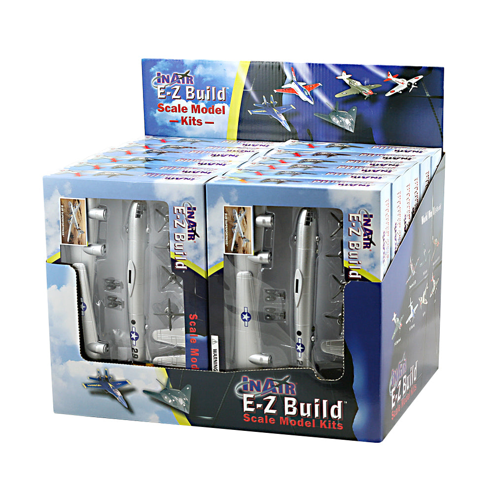 12-pc Display box of INAIR E-Z Build scale model kits with airplane models on a white background