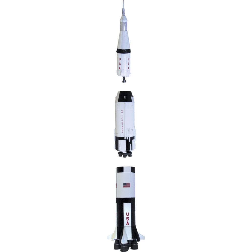Three Separate Stages of the Plastic Model Kit Replica NASA Apollo Saturn V Rocket measuring 14 Inches Tall.