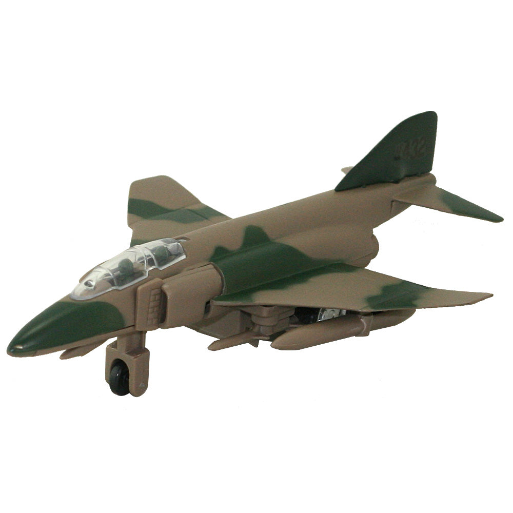 This 8 inch long diecast metal pullback replica of the F-4 Phantom is sure to please both young and old alike! Great value! Diecast metal and plastic Pullback and Go Action! 8 inches long INTF4M