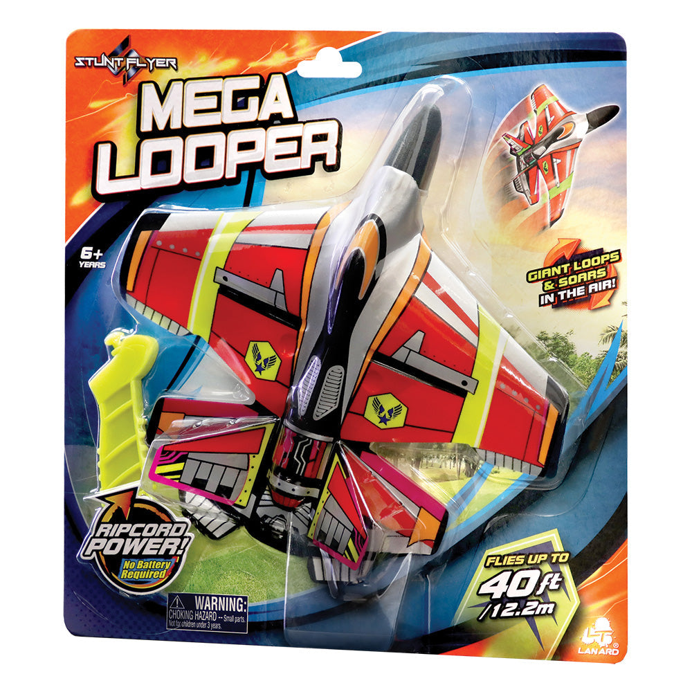 There are so many ways to fly the Mega Looper! Fly long distances, or bend the tail flaps in different directions for stunts, rolls and giant loops. Flying instructions included for hours of flying fun! Teaches aerodynamics Ages 6+ Wingspan: 9.5 inches Material: Foam Lanard Toys