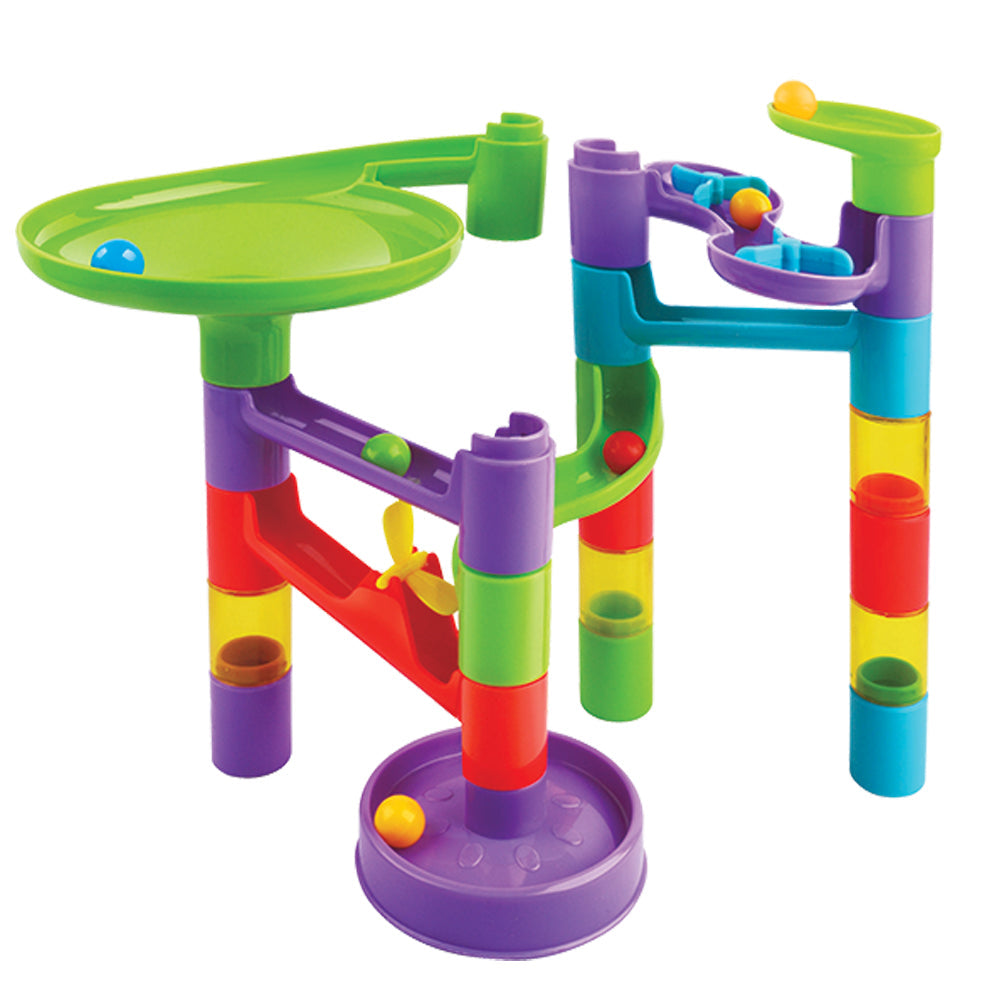 Durable Plastic 26-Piece Labyrinth Marble Playset with 6 Colorful Marbles and 20 Varying Interchangeable Plastic Maze Pieces to create Different Paths by RedBox / Motormax.