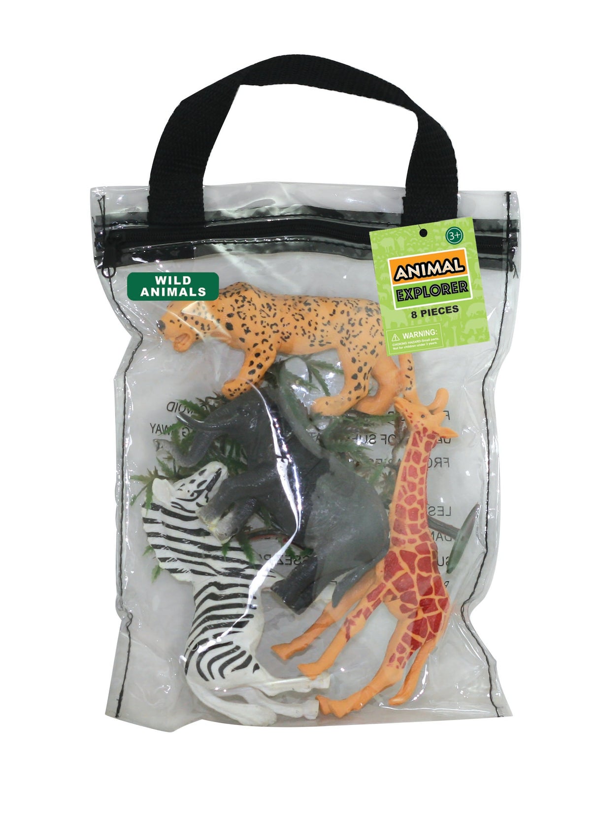 This collection of authentically detailed wild animals and accessories comes in an eco-friendly, reusable storage bag for fun imaginative play and easy clean up! 8 assorted plastic wild animals and accessories, 6" long, 2 Assorted Styles Sustainable toys
