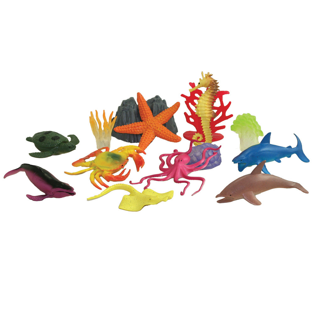 This collection of authentically detailed sea creatures and accessories comes in an eco-friendly, reusable bucket for hours of imaginative play and convenient storage! Bucket lids feature a twist locking mechanism to keep the pieces in place for travel or storage. 15 assorted plastic sea creatures and accessories, 3” - 5” long WTBULO