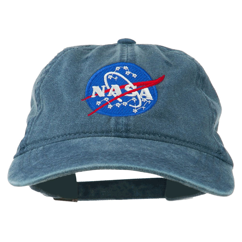 Blue Pigment Dyed 100% Washed Cotton Baseball Dad Cap Hat featuring Embroidered Official NASA Logo Insignia with One Size Fits All Adjustable Buckle Strap Closure