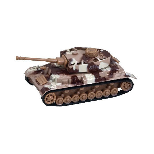 5 Inch Long Durable Die Cast Metal Friction Powered Pullback Action Camouflage Military Tank with Turret that moves Up and Down Manually and Side to Side when Moving Along. Comes in 6 Assorted Styles.