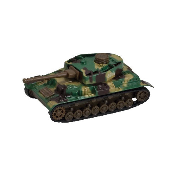 5 Inch Long Durable Die Cast Metal Friction Powered Pullback Action Camouflage Military Tank with Turret that moves Up and Down Manually and Side to Side when Moving Along. Comes in 6 Assorted Styles.