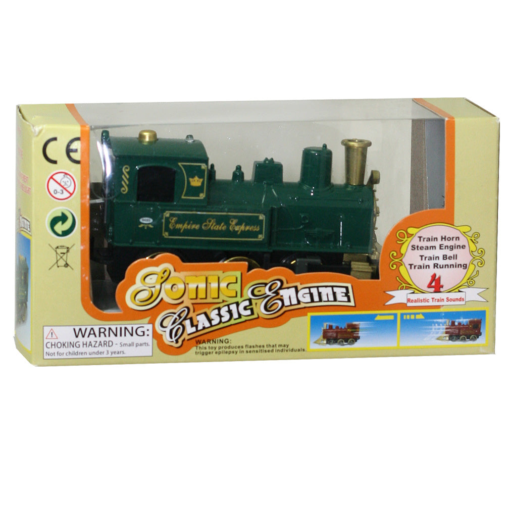Rail enthusiasts will love this this classic steam engine made from sturdy diecast metal. It features pullback action, working side rails, a flashing light and traditional locomotive sounds! Pull Back & Go Action! Diecast metal and plastic 5 inches long Pullback Train Toy