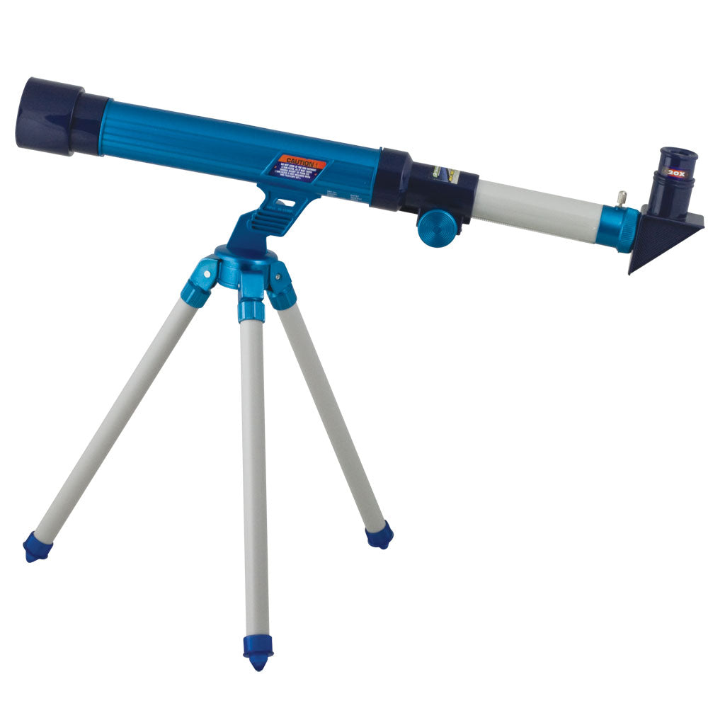 15 Inch Long Durable Lightweight Blue Telescope for Kids with 30mm Objective Lens, 20x, 30x, & 40x Magnification Lenses, Tabletop Tripod and Educational, Easy to Follow Experiment Guide.