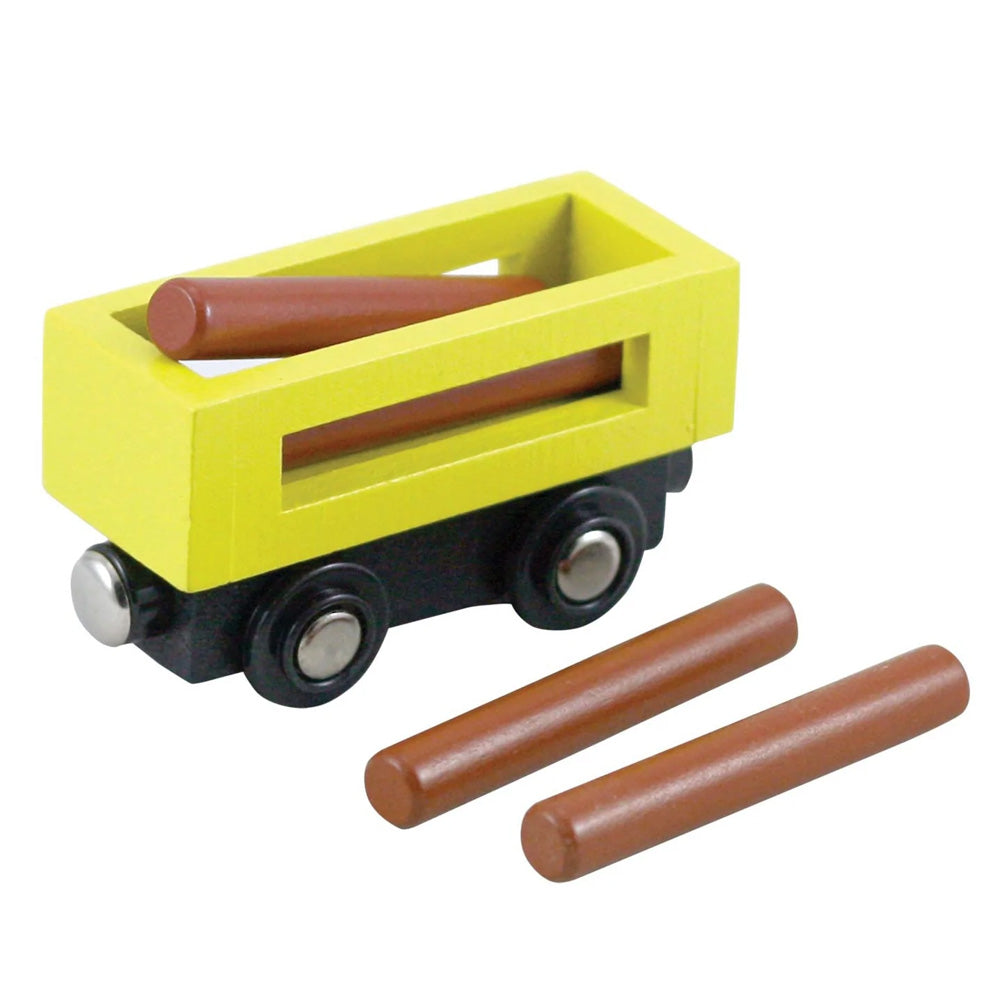 Wooden Log Freight Car. All aboard, the Lil Chugs Express has arrived! These trains are constructed of real wood and have magnetic connectors on the front and back to make it fun for kids to create many different combinations. Compatible with Thomas & Friends and Brio wooden train sets. Easy-to-Use Magnetic Connectors Made from wood harvested from sustainably-managed forests Compatible with Thomas, Brio and other Wooden Train Sets