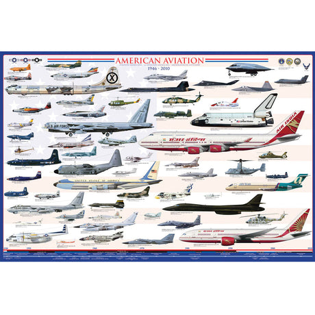 24 x 36 inch Non-Laminated Paper Poster Depicting Aircraft During the Modern Era of American Aviation 1946-2010 by EuroGraphics.