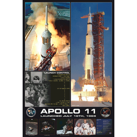 24 x 36 inch Non-Laminated Paper Poster Depicting Images of the NASA Apollo 11 Launch on July 16, 1969 and subsequent Landing on the Moon by EuroGraphics.