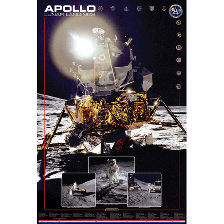 24 x 36 inch Non-Laminated Paper Poster Depicting Images of the NASA Apollo Lunar Landings from 1969-1972 by EuroGraphics.