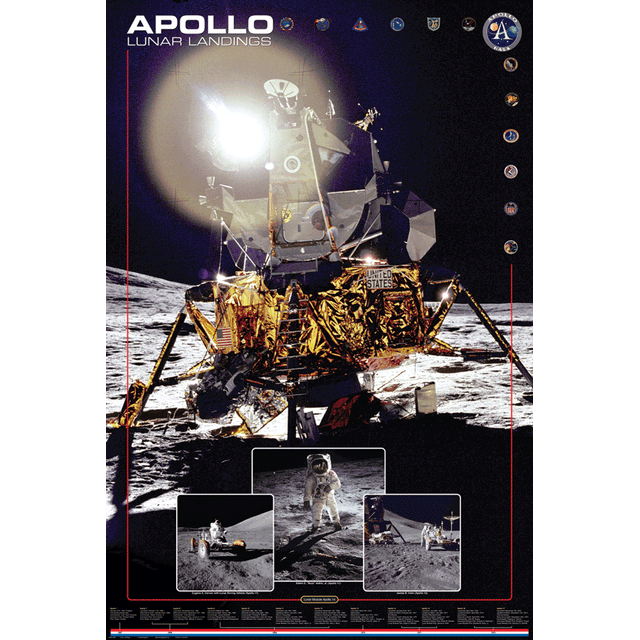 24 x 36 inch Non-Laminated Paper Poster Depicting Images of the NASA Apollo Lunar Landings from 1969-1972 by EuroGraphics.