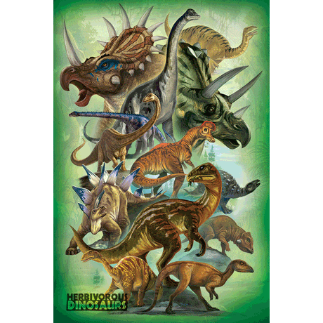 24 x 36 inch Illustrative Non-Laminated Paper Poster Depicting Various Herbivorous Dinosaurs by EuroGraphics.