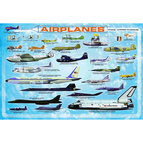 100 Piece Jigsaw Puzzle made from Recycled Paper depicting various Aircraft Throughout History by EuroGaphics.