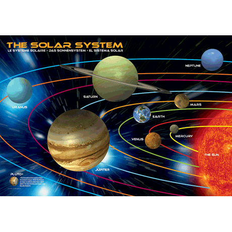 100 Piece Jigsaw Puzzle made from Recycled Paper depicting an Illustration of the Solar System, the Sun and its 9 Planets by EuroGaphics.