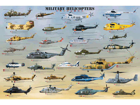 1,000 Piece Jigsaw Puzzle made from Recycled Paper depicting Various Military Helicopter Aircraft throughout History by EuroGraphics