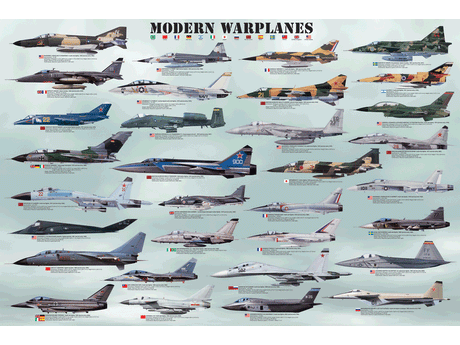 1,000 Piece Jigsaw Puzzle made from Recycled Paper depicting Various Military, Stealth, Fighter, Bomber and Ground Attack Military Warplane Aircraft by EuroGraphics