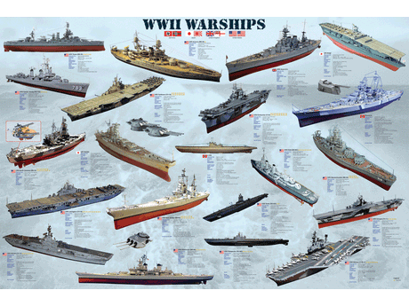 1,000 Piece Jigsaw Puzzle made from Recycled Paper depicting World War II Warships, Battleships, Submarines, Artillery and Aircraft Carrier by EuroGraphics