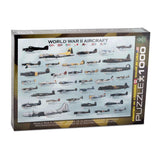 1,000 Piece Jigsaw Puzzle made from Recycled Paper depicting Various Bomber & Fighter Aircraft used by both the Allied Forces and the Axis Powers in World War II shown in its original packaging by EuroGraphics.