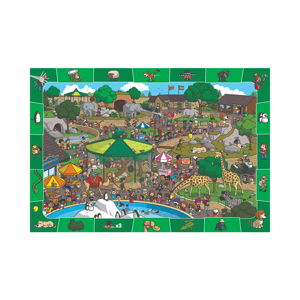 Spot and Find Day at the Zoo Puzzle Children's 100 piece spot and find jigsaw puzzle featuring a variety of Zoo animals. Made by Eurographics.