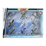 Sky Wings Motormax - Set of 9 Diecast Metal World War II Replica Aircraft including P-51 Mustang, P-40 Flying Tiger, D4Y3 Judy, Nakajima Ki-43 Oscar, P-38 Lightning, C-47 Skytrain, B-17 Flying Fortress, F4U Corsair and Nakajima B5N ‘Kate’ each measuring Approximately 3.5 Inches Long. InAir Diecast Flyers