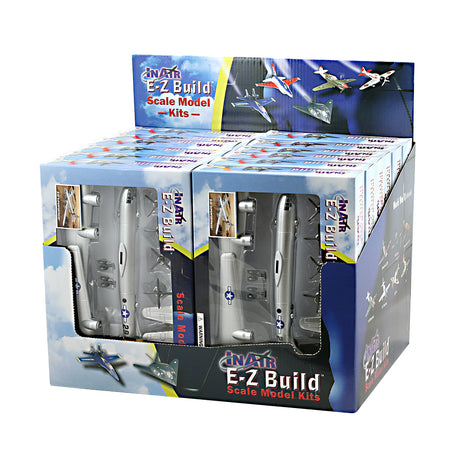 12-pc Display box of INAIR E-Z Build scale model kits with airplane models on a white background