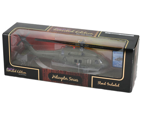 1:60 Scale Die Cast Metal and Plastic Collectible Green Sikorsky UH-60 Black Hawk Military Helicopter in its Original Packaging.