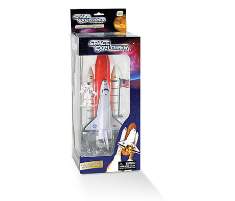 Featuring a 5” diecast metal pullback shuttle, this authentic replica of the “full stack” comes with rocket boosters, fuel tank, one astronaut, a US flag, and rolling launch pad. Great value!