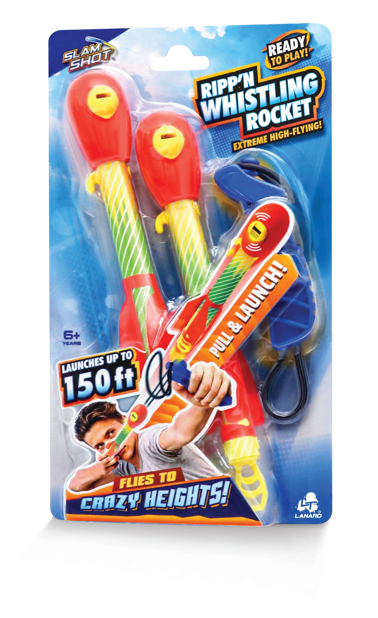 Packaged Rippin' Whistling Rocket toy with colorful design on a white background
