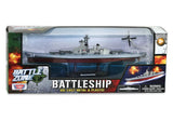 9 Inch Die Cast Metal Collectible Replica of a Battleship on a Display Stand that Moves on Hidden Wheels with 1 Die Cast Micro Helicopter in its Original Packaging by RedBox / Motormax.