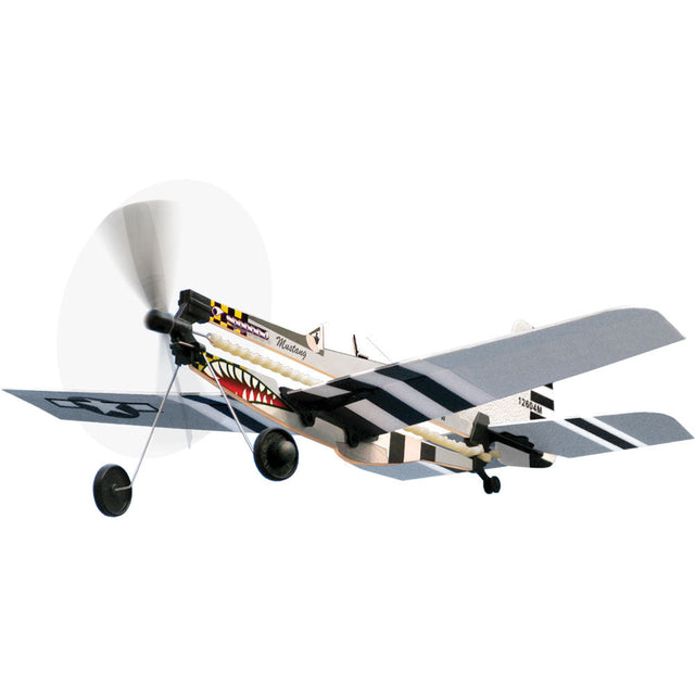 The P-51 Mustang Flyer is easy to assemble, expertly designed to fly long distances and has realistic details and markings. These flyers help teach budding engineers and pilots the principle of flight. Rubber band powered long distance flyer Simple, easy-to-follow instructions included 10 inches long when built Officially licensed Boeing P-51 Mustang STEM toy