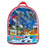 10-Piece WowToyz Backpack Playset Featuring 4 Diecast Metal World War II Fighter & Bomber Toy Airplanes and Plastic Accessories, and Realistic Playmat by RedBox / Motormax. P-51 Mustang, C-47 Skytrain (DC-10), B-17 Flying Fortress, F4U Corsair.