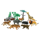 Explore the wonders of nature with our Animal Explorer Series! This collection includes highly realistic wild animal replicas that educate children about their world and lets their imagination grow. 15 plastic animals measure 2 - 5 inches long Includes full color playmat! Reusable backpack for toy storage Featuring 9 Colorful Plastic Wild Animals, Trees, Plant Life, Rocks and a 12 x 17 inch Playmat.