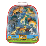 Explore the wonders of nature with our Animal Explorer Series! This collection includes highly realistic wild animal replicas that educate children about their world and lets their imagination grow. 15 plastic animals measure 2 - 5 inches long Includes full color playmat! Reusable backpack for toy storage Featuring 9 Colorful Plastic Wild Animals, Trees, Plant Life, Rocks and a 12 x 17 inch Playmat.