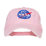 Pink Pigment Dyed 100% Washed Cotton Baseball Dad Cap Hat featuring Embroidered Official NASA Logo Insignia with One Size Fits All Adjustable Buckle Strap Closure in 4 Assorted Colors.