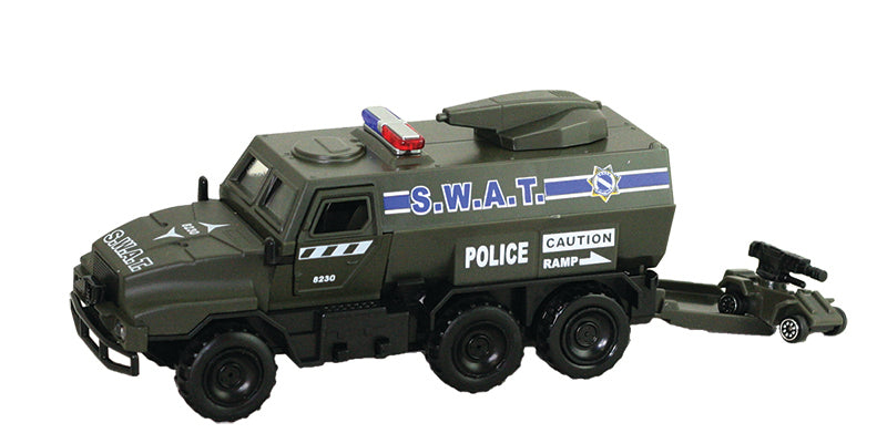 Sonic SWAT Team Pullbacks These diecast metal and plastic pullback tactical vehicles feature opening doors, movable turrets, flashing lights and multiple siren sounds! Press button to release mini robot car!