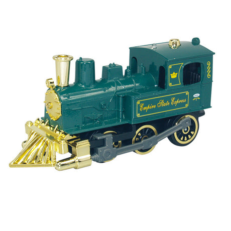 Rail enthusiasts will love this this classic steam engine made from sturdy diecast metal. It features pullback action, working side rails, a flashing light and traditional locomotive sounds!  Pull Back & Go Action! Diecast metal and plastic 5 inches long Pullback Train Toy