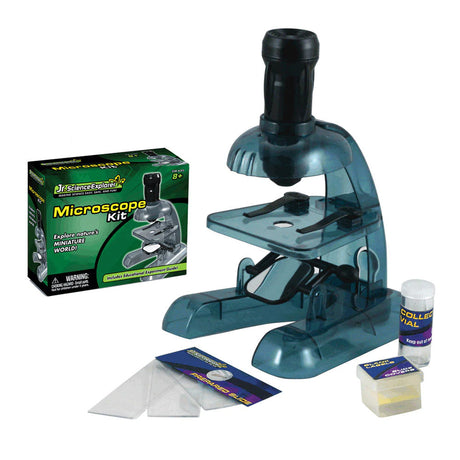 Safe, Educational Plastic Working Microscope Science Kit that Requires Assembly and features 50x Magnification Lens, Blank and Prepared Slides, Collecting Vial and Educational, Easy to Follow Experiment Guide.