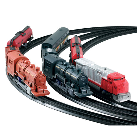 SET of 3 10-Piece Battery Operated Die Cast Metal and Plastic Hobby Model Scout Series Train Sets Steam & Diesel Engine and Freight Cars each Including 8 Sections of Snap Together Track to Make a 6 Foot Circle.