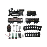 This deluxe set features an authentic classic steam locomotive with working headlight, a coal tender, and two realistic freight cars. It also includes 6 sections of straight track and 12 sections of curved track to create a variety of layouts including a circle, a rectangle or large oval