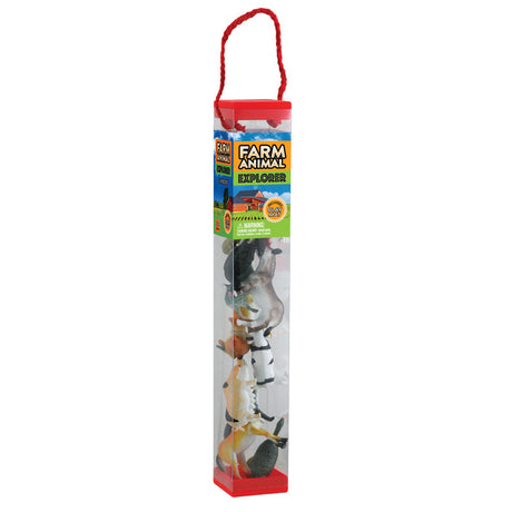 Durable Plastic Tube Playset containing 12 Assorted Colorful Farm Animals with a Full Color Playmat Included.